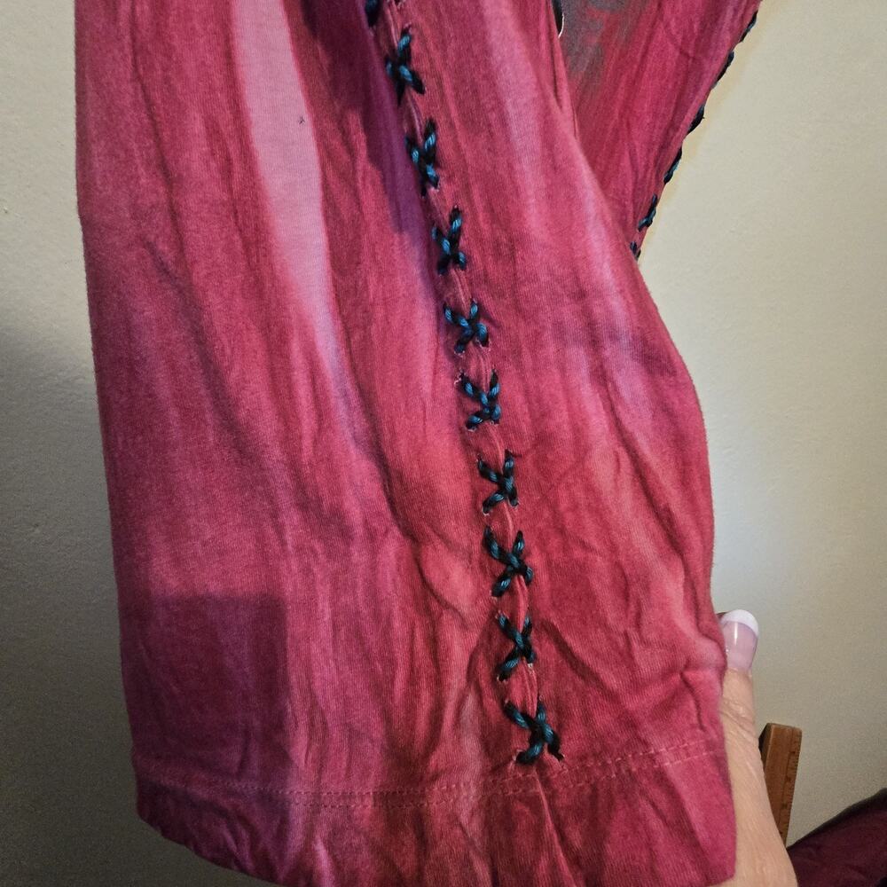 Vtg 90s Y2K Affliction Bling Wings Laceup T-Shirt Women LG Red Grunge Goth Biker - Picture 3 of 11